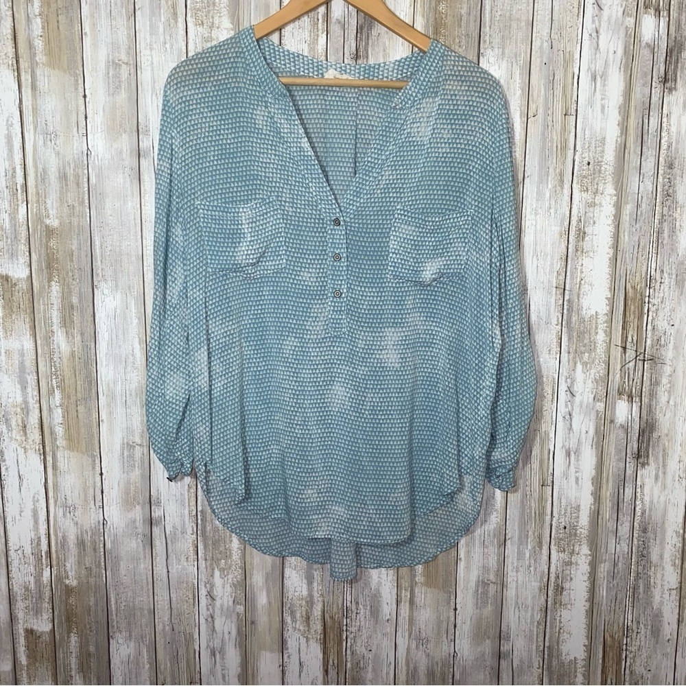 Lou & Grey Geometric Print High Low Button Down - Picture 2 of 6